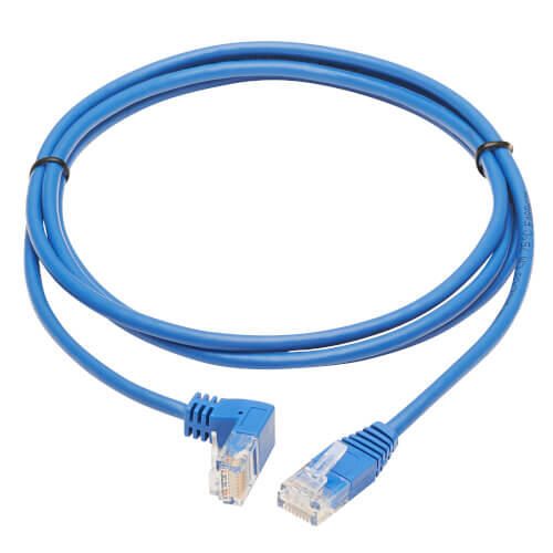 Eaton Tripp Lite Series Down-Angle Cat6 Gigabit Molded Slim UTP Ethernet Kabel (RJ45 Right-Angle Down M zu RJ45 M), Blue