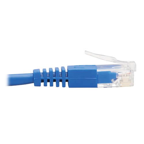 Eaton Tripp Lite Series Down-Angle Cat6 Gigabit Molded Slim UTP Ethernet Kabel (RJ45 Right-Angle Down M zu RJ45 M), Blue