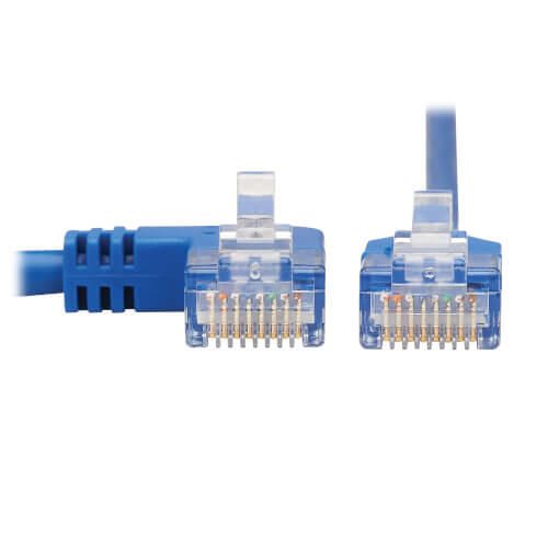 Eaton Tripp Lite Series Left-Angle Cat6 Gigabit Molded Slim UTP Ethernet Kabel (RJ45 Left-Angle M zu RJ45 M), Blue, 15 f