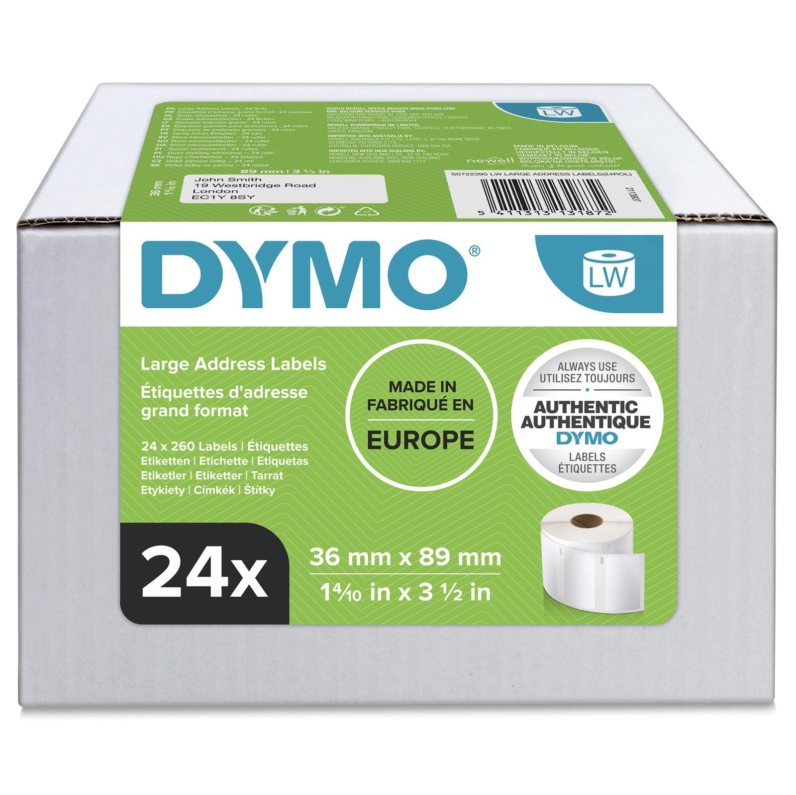 DYMO® Original Etikett für LabelWriter™, Vorteilspack, Adressen - weiss - permanent haftend, 24 x 260 Etiketten