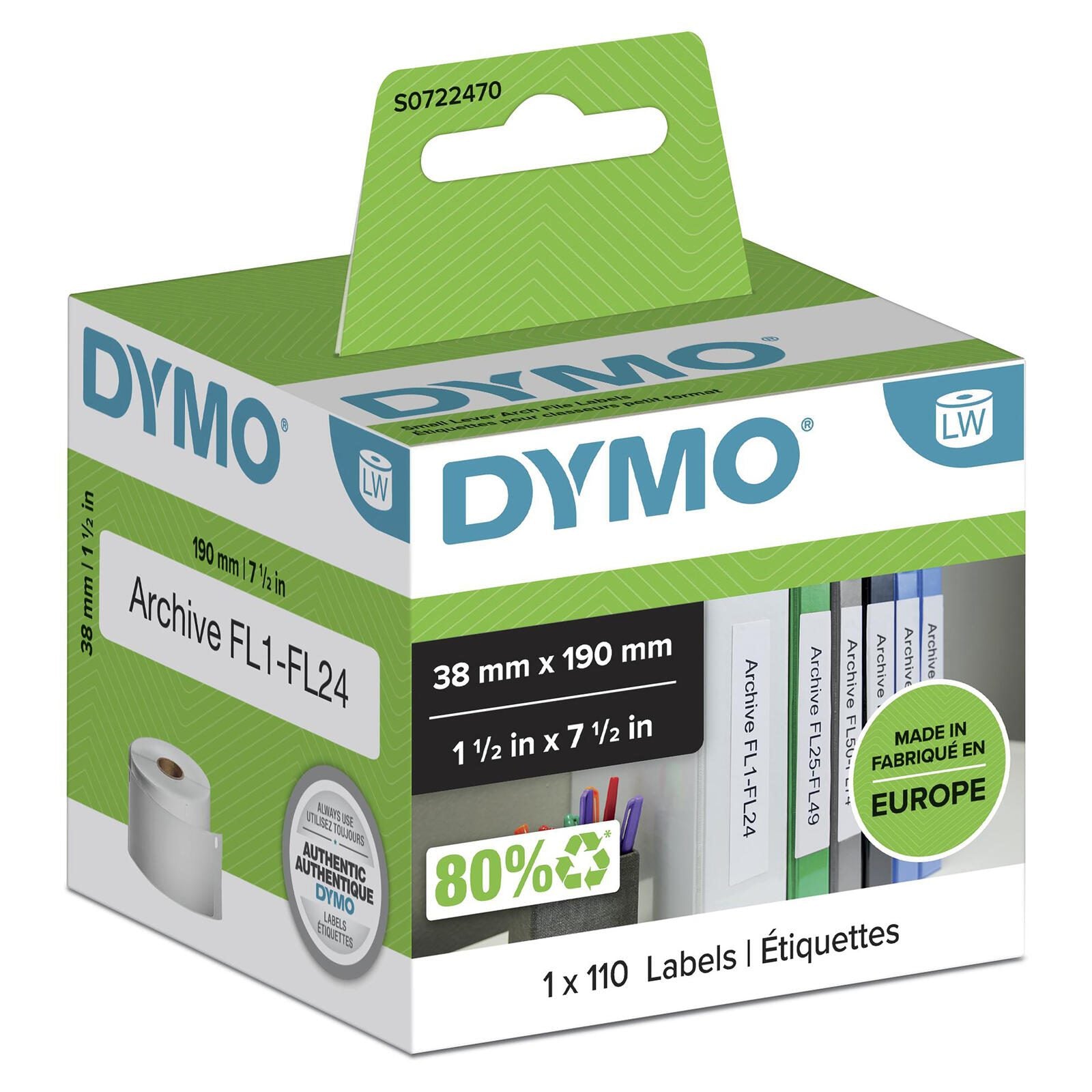 DYMO® Original Etikett für LabelWriter™, Ordner schmal - weiss - permanent haftend, 1 x 110 Etiketten