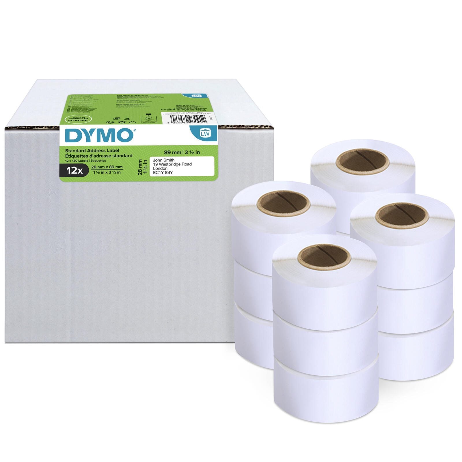 DYMO® Original Etikett für LabelWriter™, Vorteilspack, Adressen - weiss - permanent haftend, 12 x 130 Etiketten