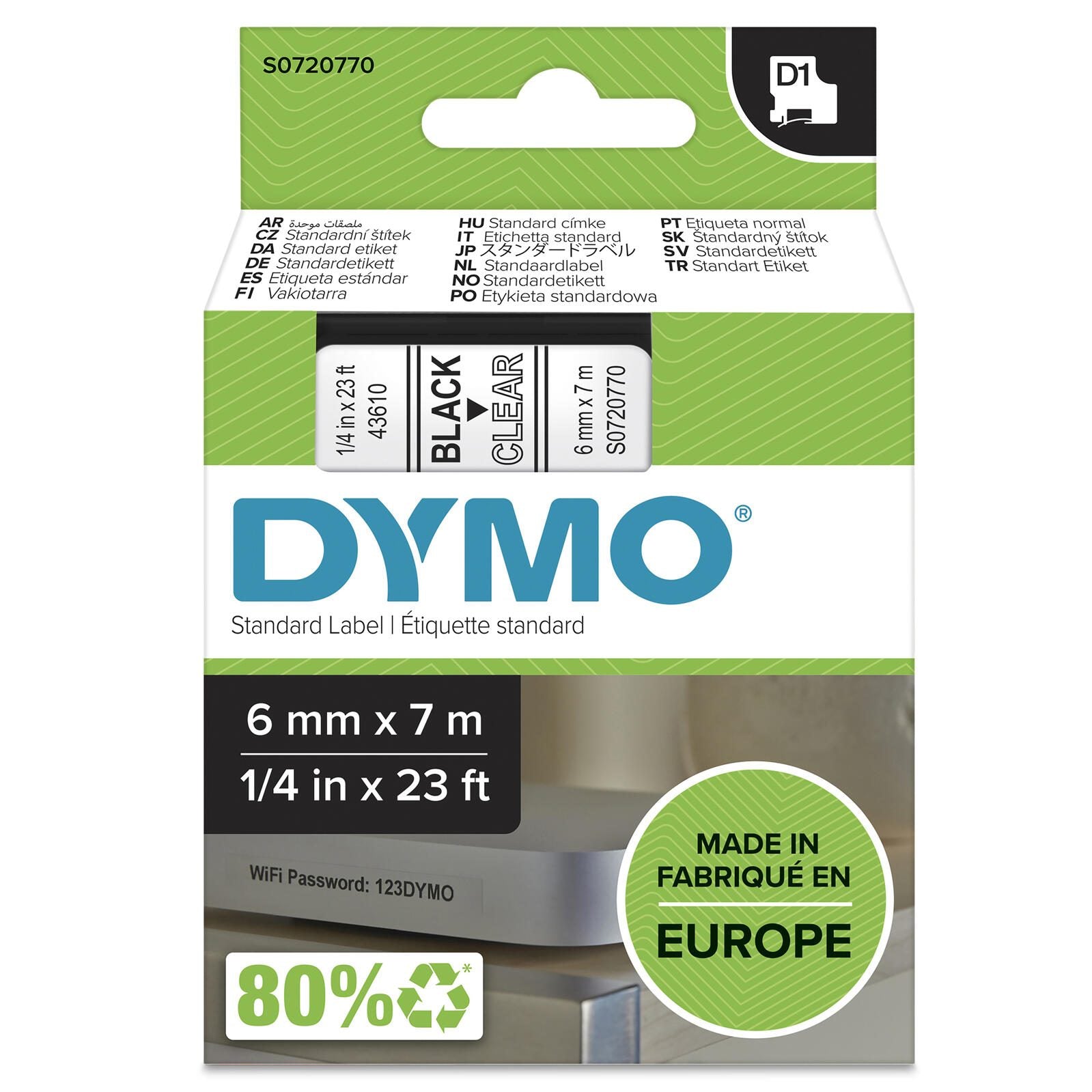 DYMO® Original D1-Schriftband für LabelManager™ 6mm x 7m - Polyester, wieder ablösbar - schwarz auf rot