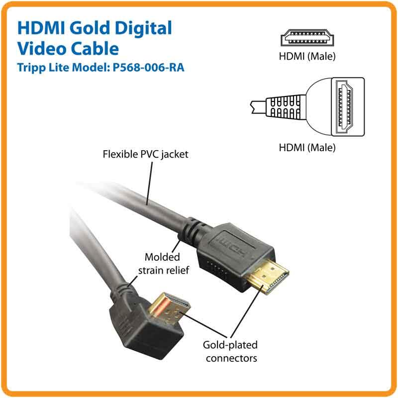 Eaton Tripp Lite Series High-Speed HDMI Kabel mit 1 Right-Angle Verbinder, Digital Video mit Audio (Stecker/Stecker), 6