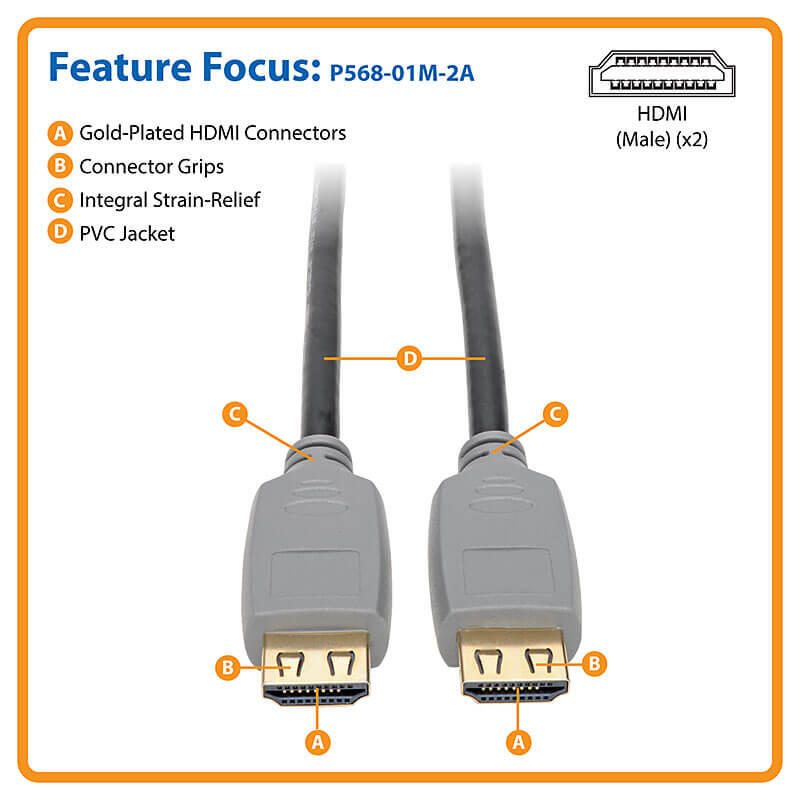 Eaton Tripp Lite Series 4K HDMI Kabel (Stecker/Stecker) - 4K 60 Hz, HDR, 4:4:4, Greifverbinder, Schwarz, 1 m
