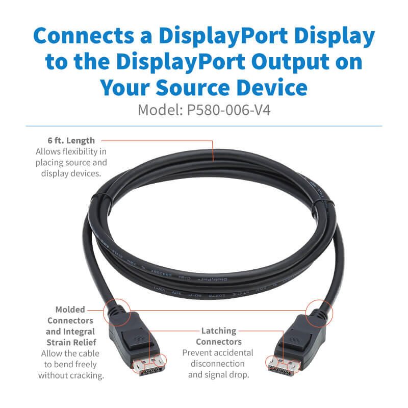 Eaton Tripp Lite Series DisplayPort 1.4 Kabel (Stecker/Stecker) - UHD 8K, HDR, 4:2:0, HDCP 2.2, Latching Verbinder, Schw