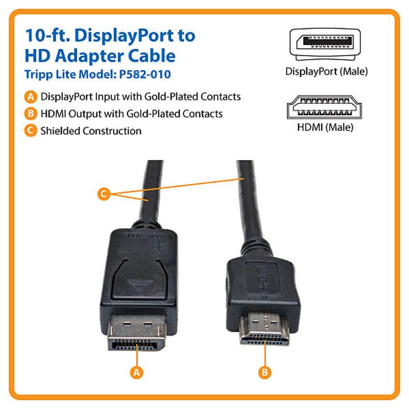 Eaton Tripp Lite Series DisplayPort zu HDMI Adapterkabel (Stecker/Stecker), 10 ft. (3.1 m)