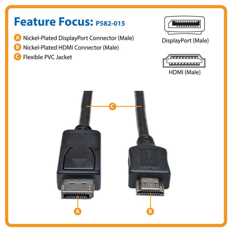 Eaton Tripp Lite Series DisplayPort zu HDMI Adapterkabel (Stecker/Stecker), 15 ft. (4.6 m)