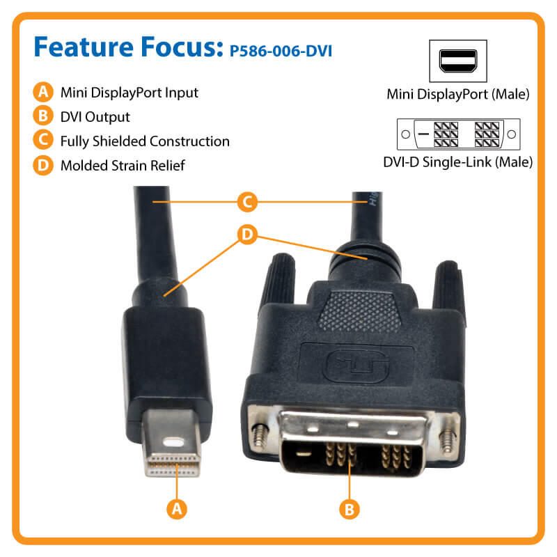 Eaton Tripp Lite Series Mini DisplayPort 1.2 zu DVI Adapterkabel (Stecker/Stecker), 1080p, 6 ft. (1.8 m)