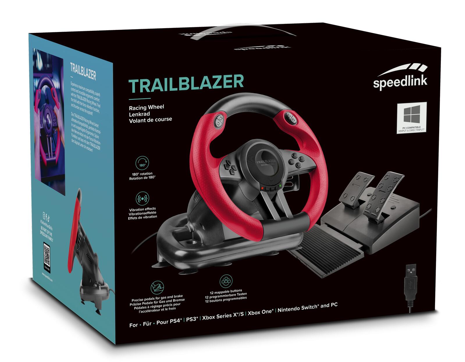 Speedlink TRAILBLAZER Racing Wheel, Lenkrad- und Pedale-Set, schwarz