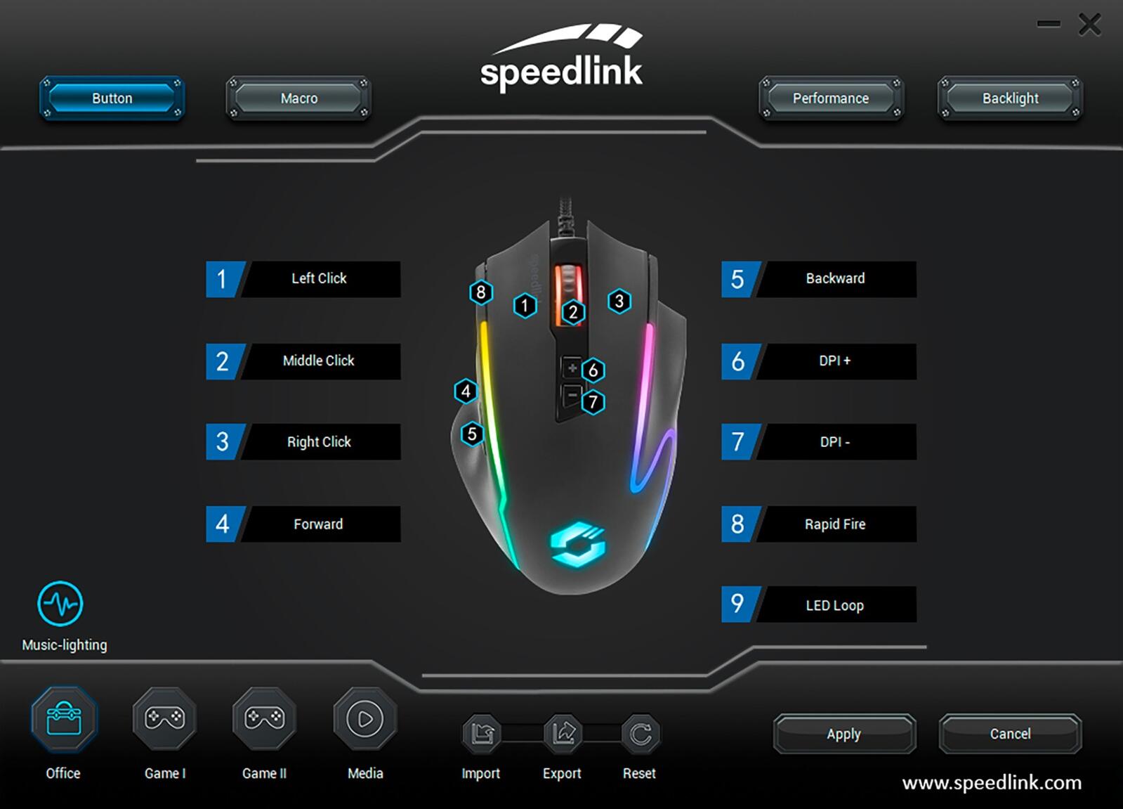 Speedlink DECUS NX RGB Gaming Maus, schwarz