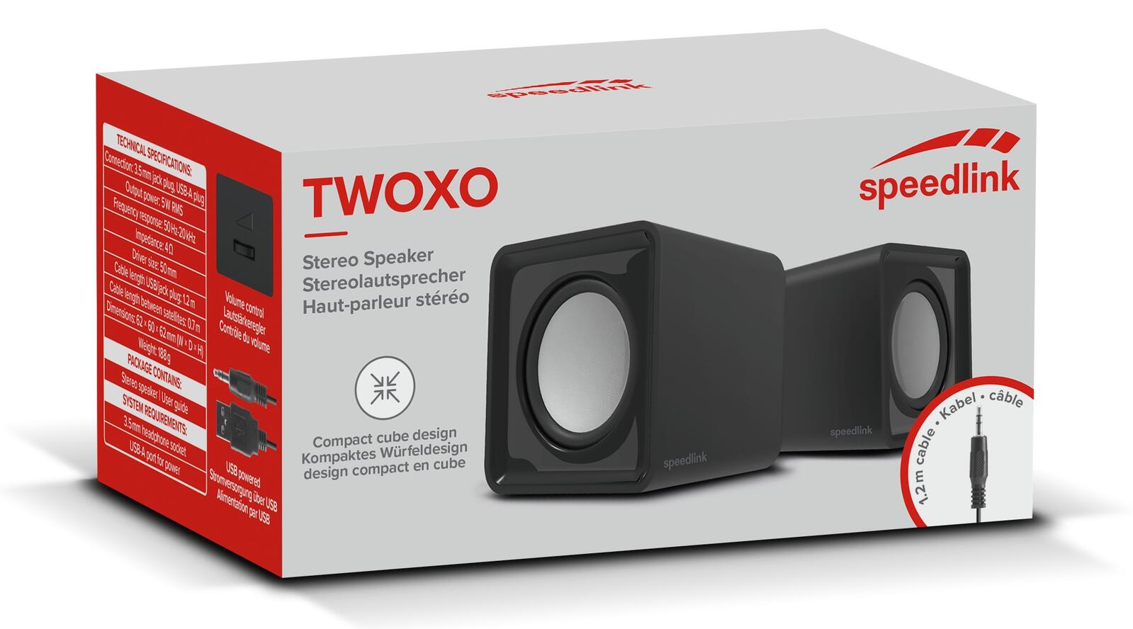 Speedlink TWOXO Stereo Lautsprecher, schwarz
