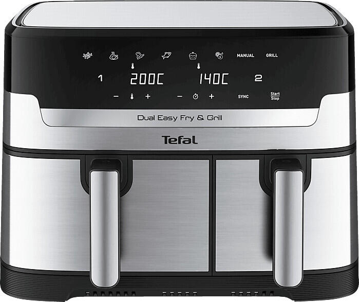 Tefal Dual Easy Fry & Grill Heißluftfritteuse 5,2 L + 3,1 L , edelstahl/schwarz