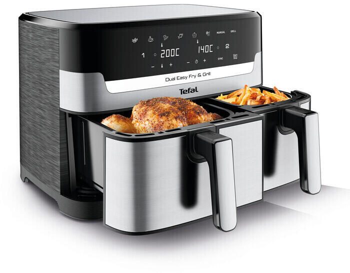 Tefal Dual Easy Fry & Grill Heißluftfritteuse 5,2 L + 3,1 L , edelstahl/schwarz