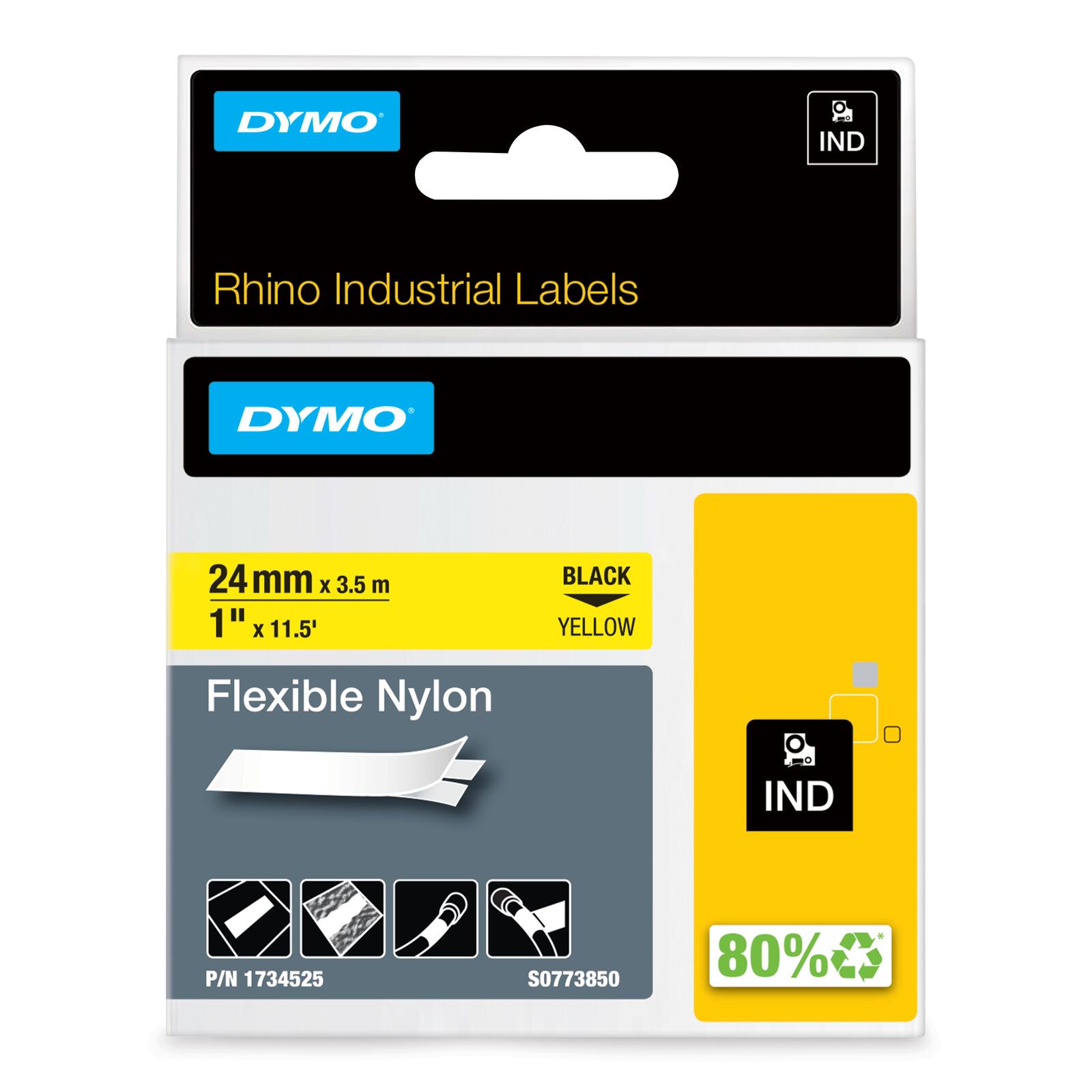 DYMO® Original IND-Schriftband für Rhino 6000+, flexibles & reissfestes Nylon - schwarz auf gelb