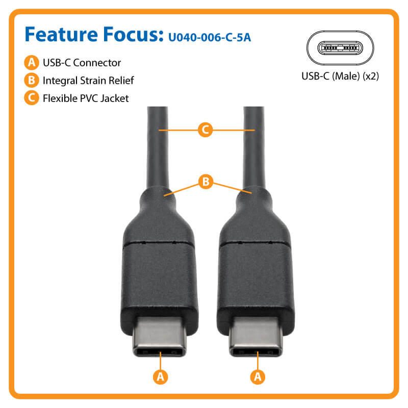 Eaton Tripp Lite Series USB-C Kabel (Stecker/Stecker) - USB 2.0, 5A Rated, 6 ft. (1.83 m)