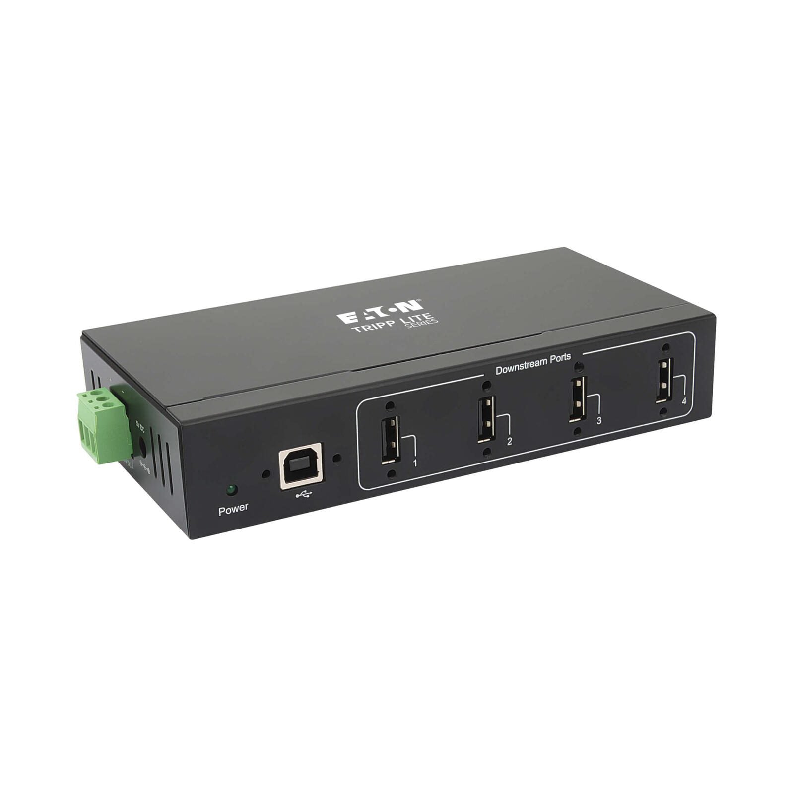 Eaton Tripp Lite Series 4-Port Industrial-Grade USB 2.0 Hub - 15 kV ESD Immunity, Metal Housing, Wall/DIN Mountable
