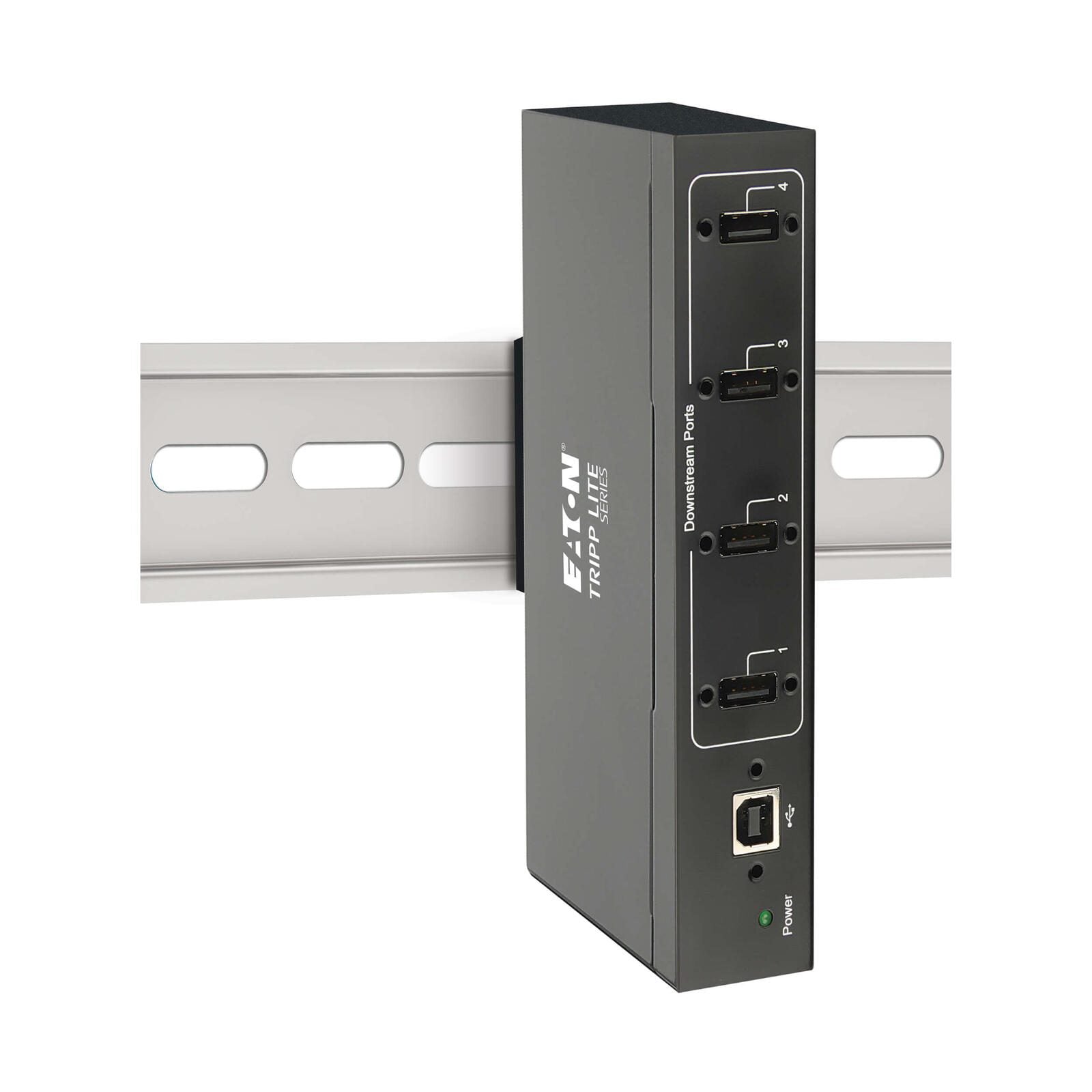 Eaton Tripp Lite Series 4-Port Industrial-Grade USB 2.0 Hub - 15 kV ESD Immunity, Metal Housing, Wall/DIN Mountable