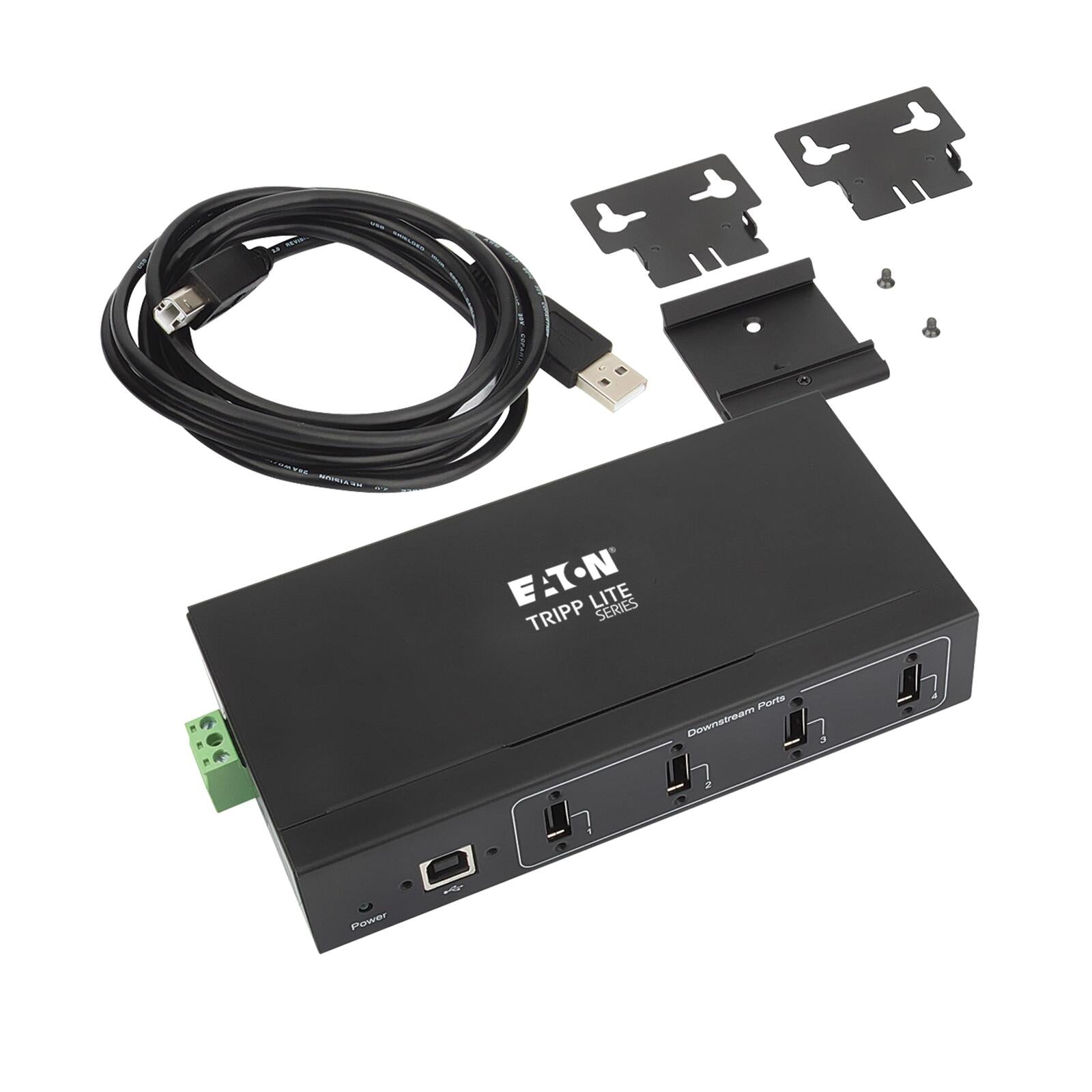 Eaton Tripp Lite Series 4-Port Industrial-Grade USB 2.0 Hub - 15 kV ESD Immunity, Metal Housing, Wall/DIN Mountable