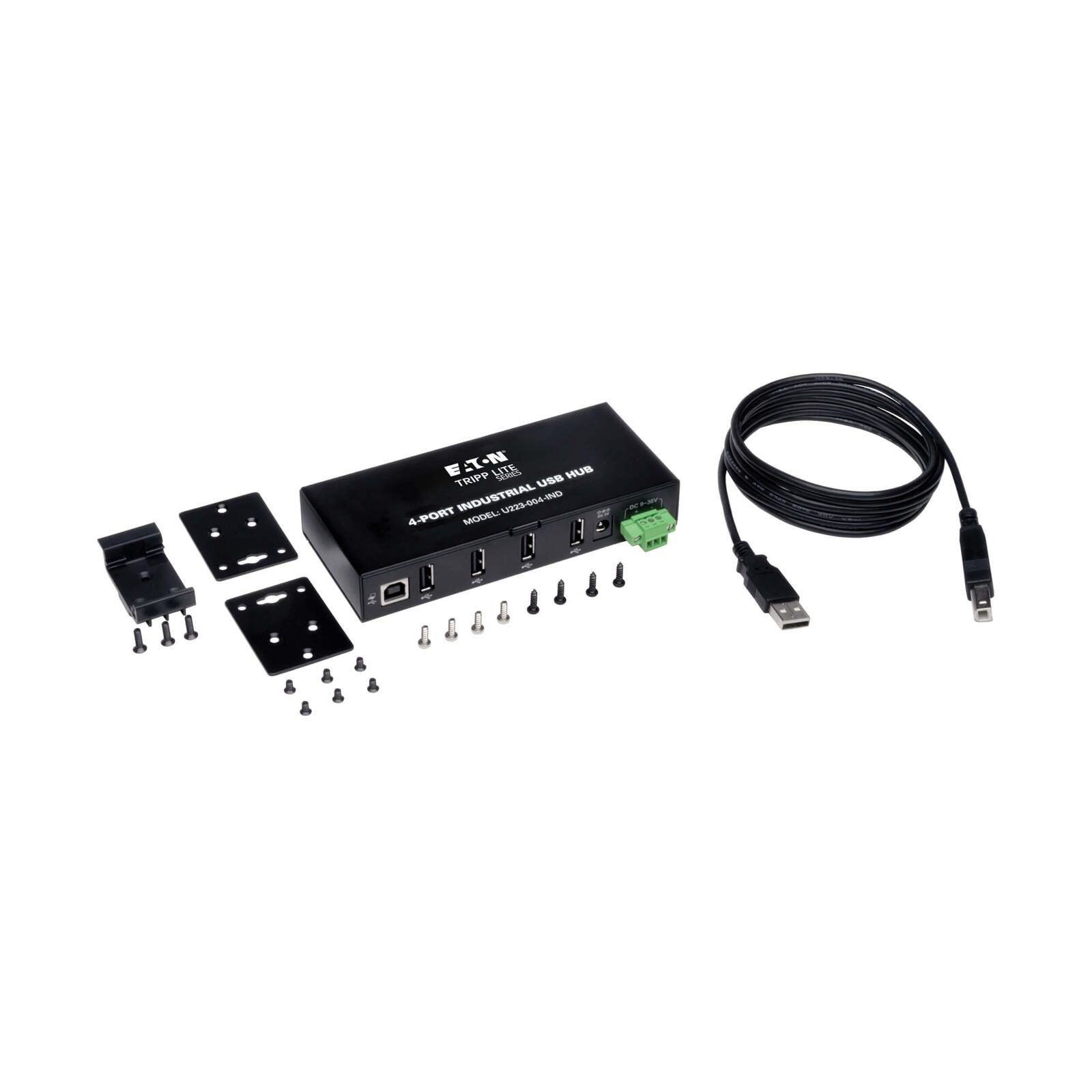 Eaton Tripp Lite Series 4-Port Industrial-Grade USB 2.0 Hub - 15 kV ESD Immunity, Metal Housing, Mountable