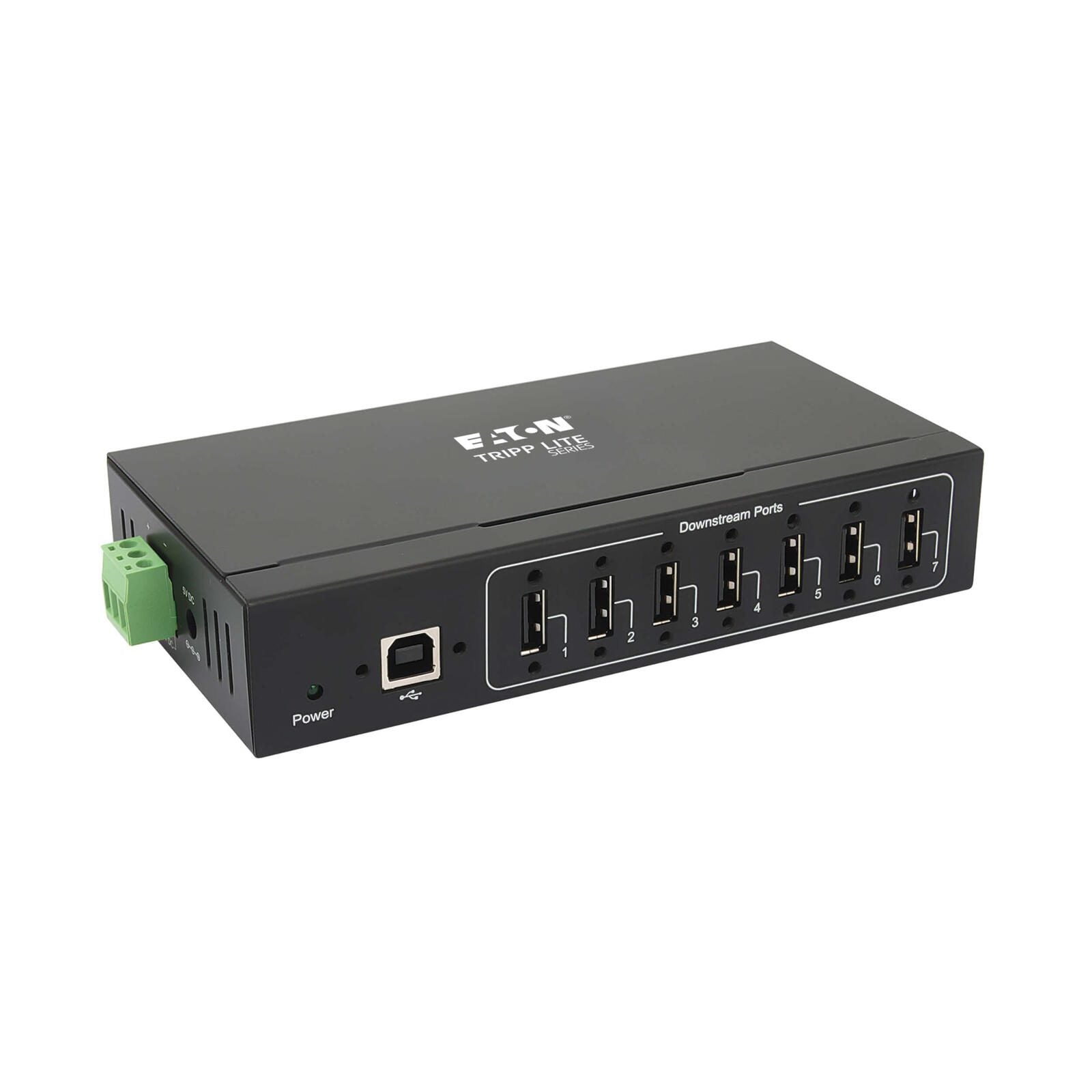 Eaton Tripp Lite Series 7-Port Industrial-Grade USB 2.0 Hub - 15 kV ESD Immunity, Metal Housing, Wall/DIN Mountable