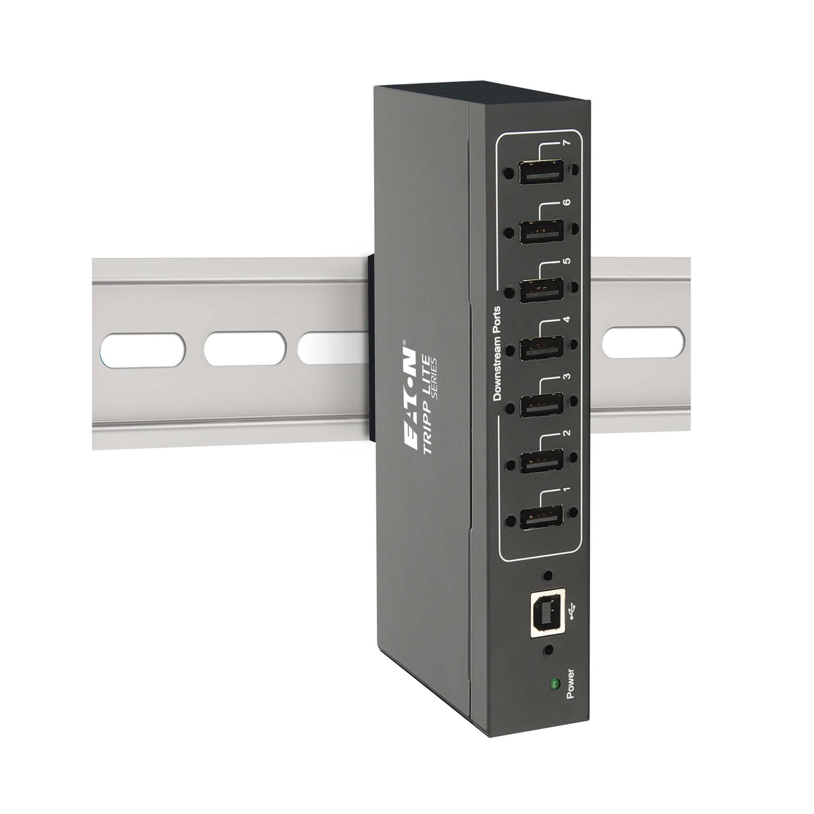 Eaton Tripp Lite Series 7-Port Industrial-Grade USB 2.0 Hub - 15 kV ESD Immunity, Metal Housing, Wall/DIN Mountable