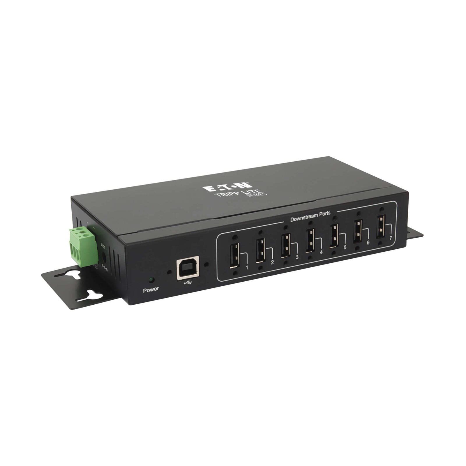 Eaton Tripp Lite Series 7-Port Industrial-Grade USB 2.0 Hub - 15 kV ESD Immunity, Metal Housing, Wall/DIN Mountable