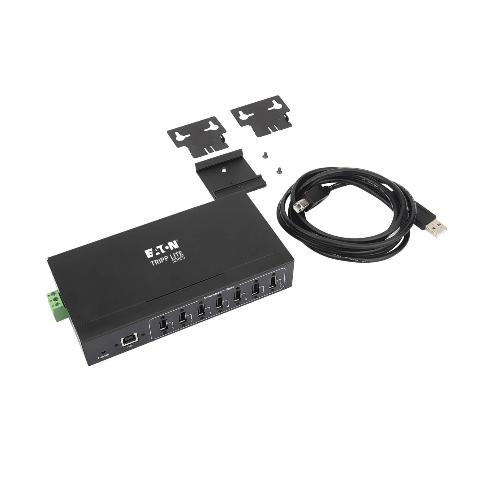 Eaton Tripp Lite Series 7-Port Industrial-Grade USB 2.0 Hub - 15 kV ESD Immunity, Metal Housing, Wall/DIN Mountable