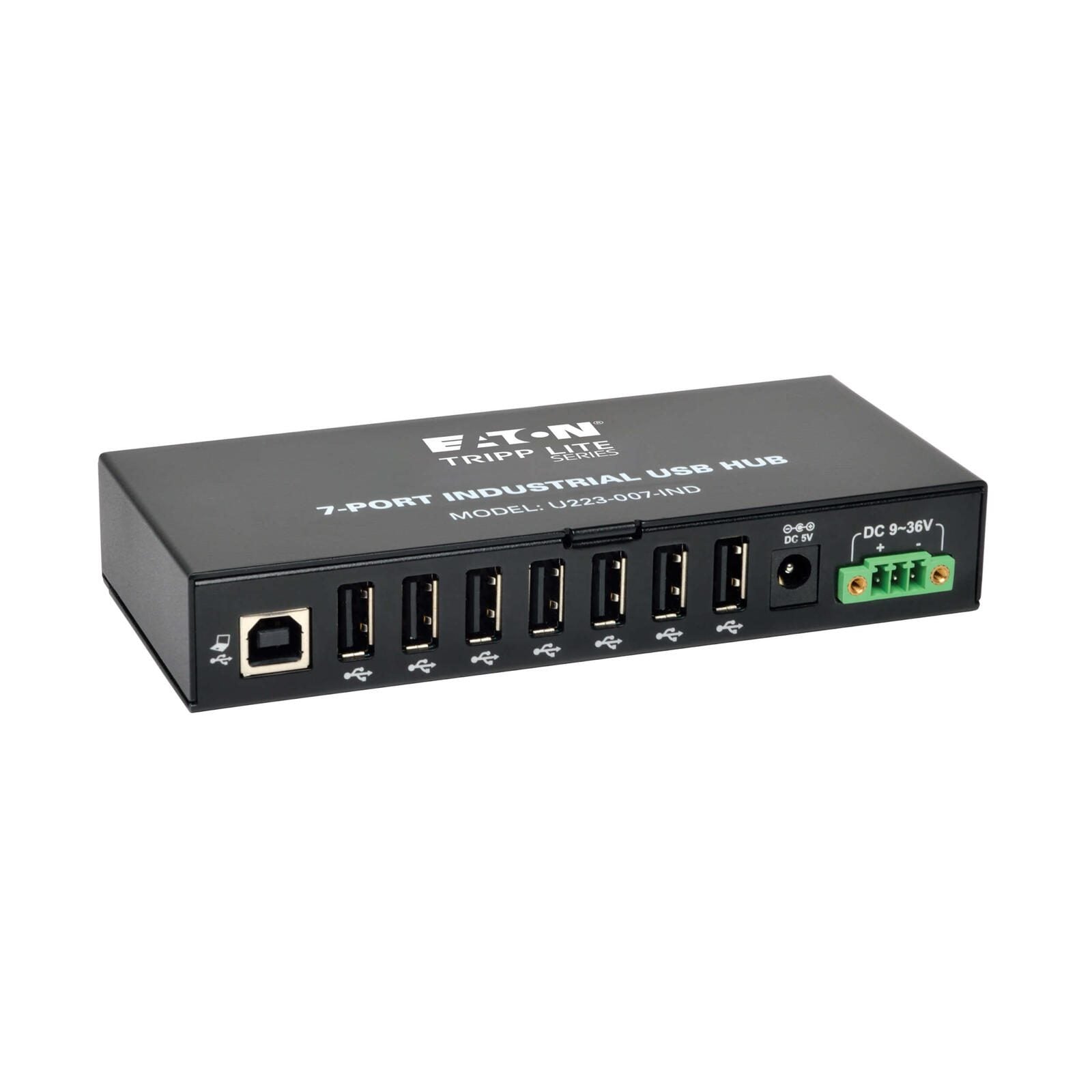 Eaton Tripp Lite Series 7-Port Industrial-Grade USB 2.0 Hub - 15 kV ESD Immunity, Metal Housing, Mountable