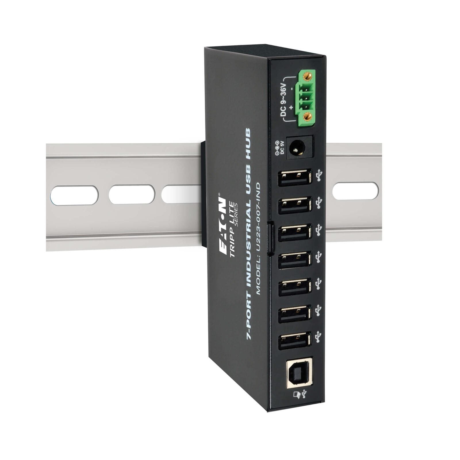 Eaton Tripp Lite Series 7-Port Industrial-Grade USB 2.0 Hub - 15 kV ESD Immunity, Metal Housing, Mountable