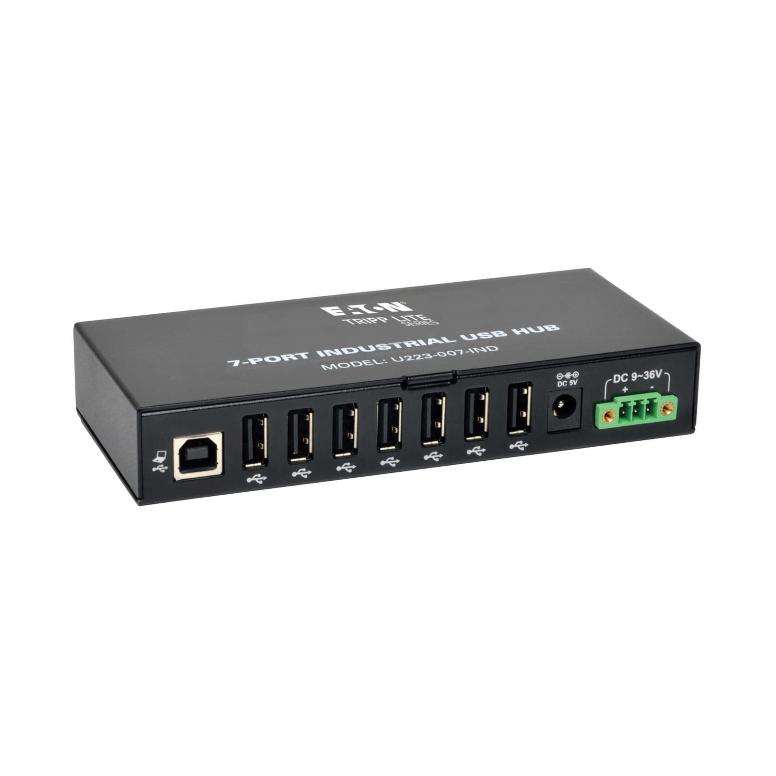 Eaton Tripp Lite Series 7-Port Industrial-Grade USB 2.0 Hub - 15 kV ESD Immunity, Metal Housing, Mountable