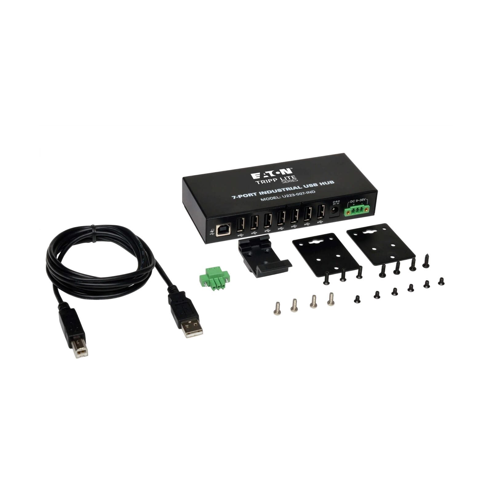 Eaton Tripp Lite Series 7-Port Industrial-Grade USB 2.0 Hub - 15 kV ESD Immunity, Metal Housing, Mountable