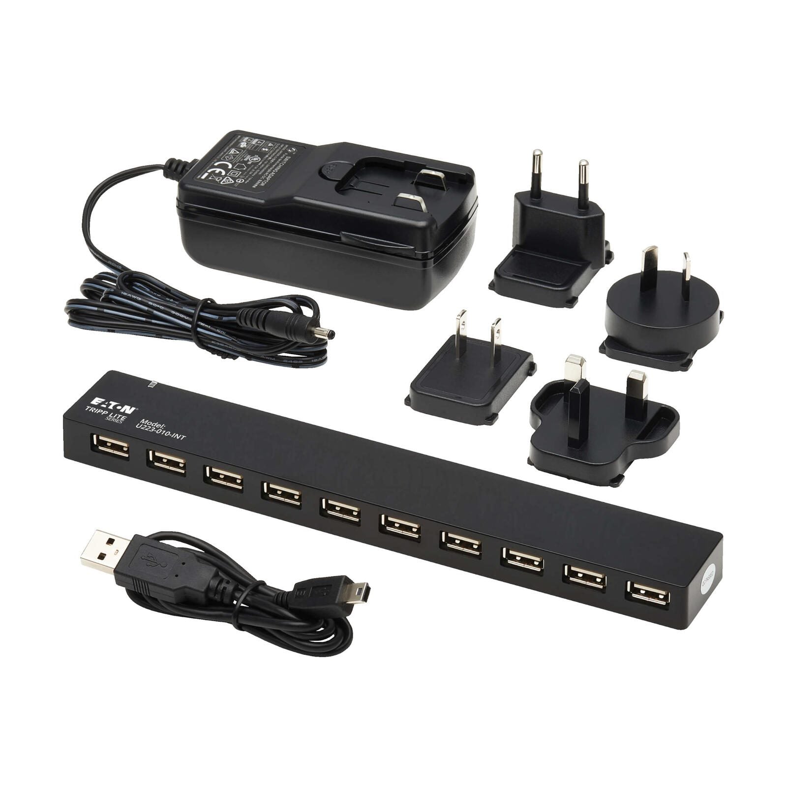 Eaton Tripp Lite Series 10-Port USB Hub mit Power Supply and International Plug Adapters