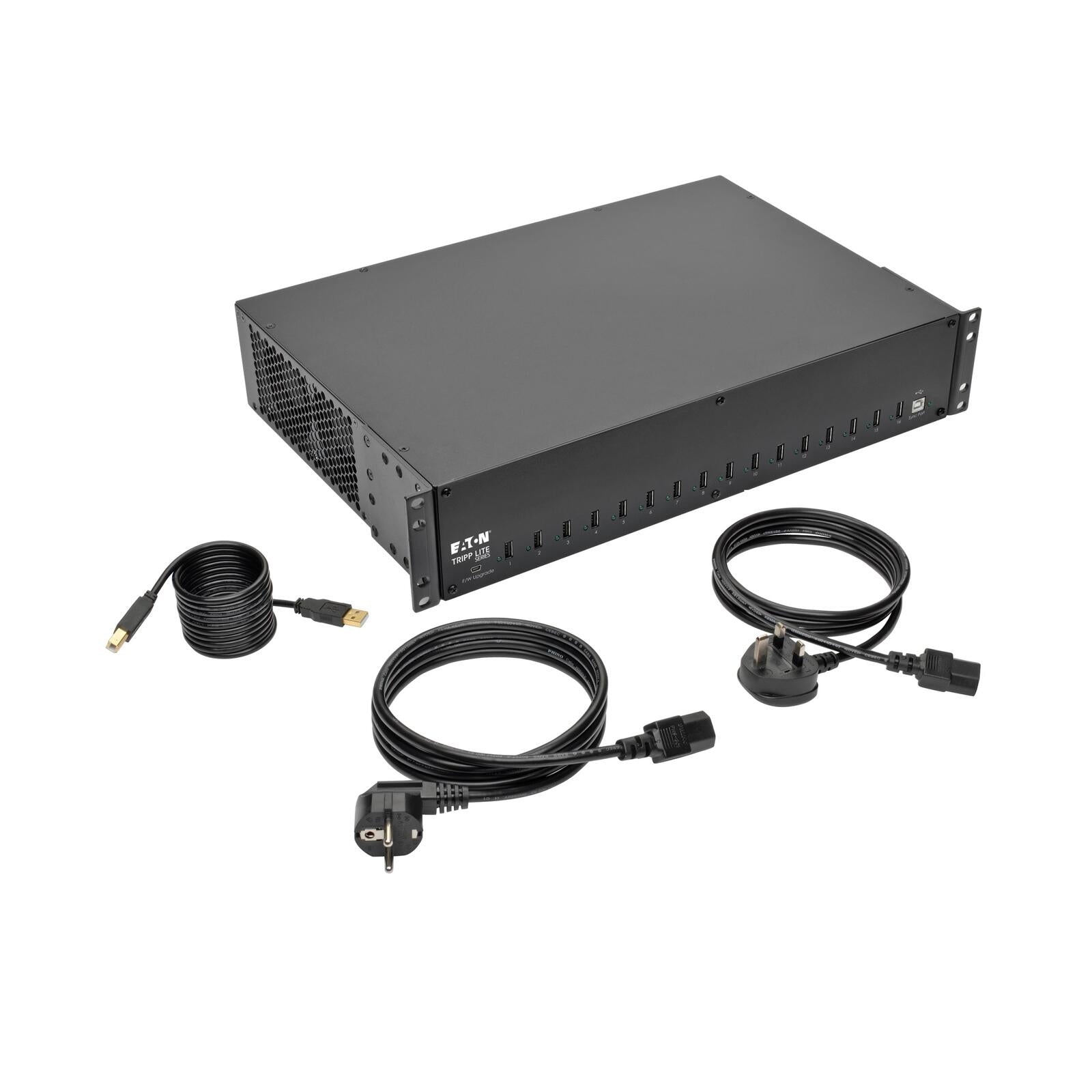 Eaton Tripp Lite Series 16-Port USB Ladestation mit Synchronisierungsfunktion, 230 V, 5 V 40 A (200 W) USB-Ladegerät-Aus