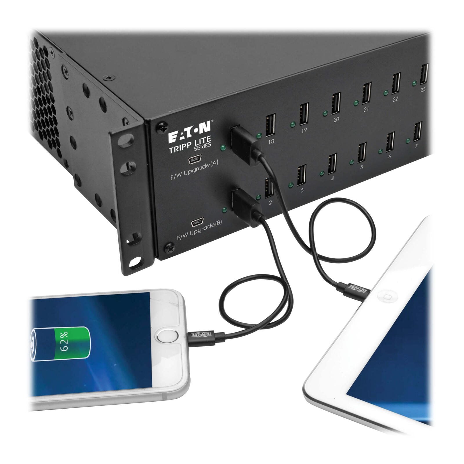 Eaton Tripp Lite Series 32-Port USB Ladestation mit Synchronisierungsfunktion, 230 V, 5 V 80 A (400 W) USB-Ladegerät-Aus
