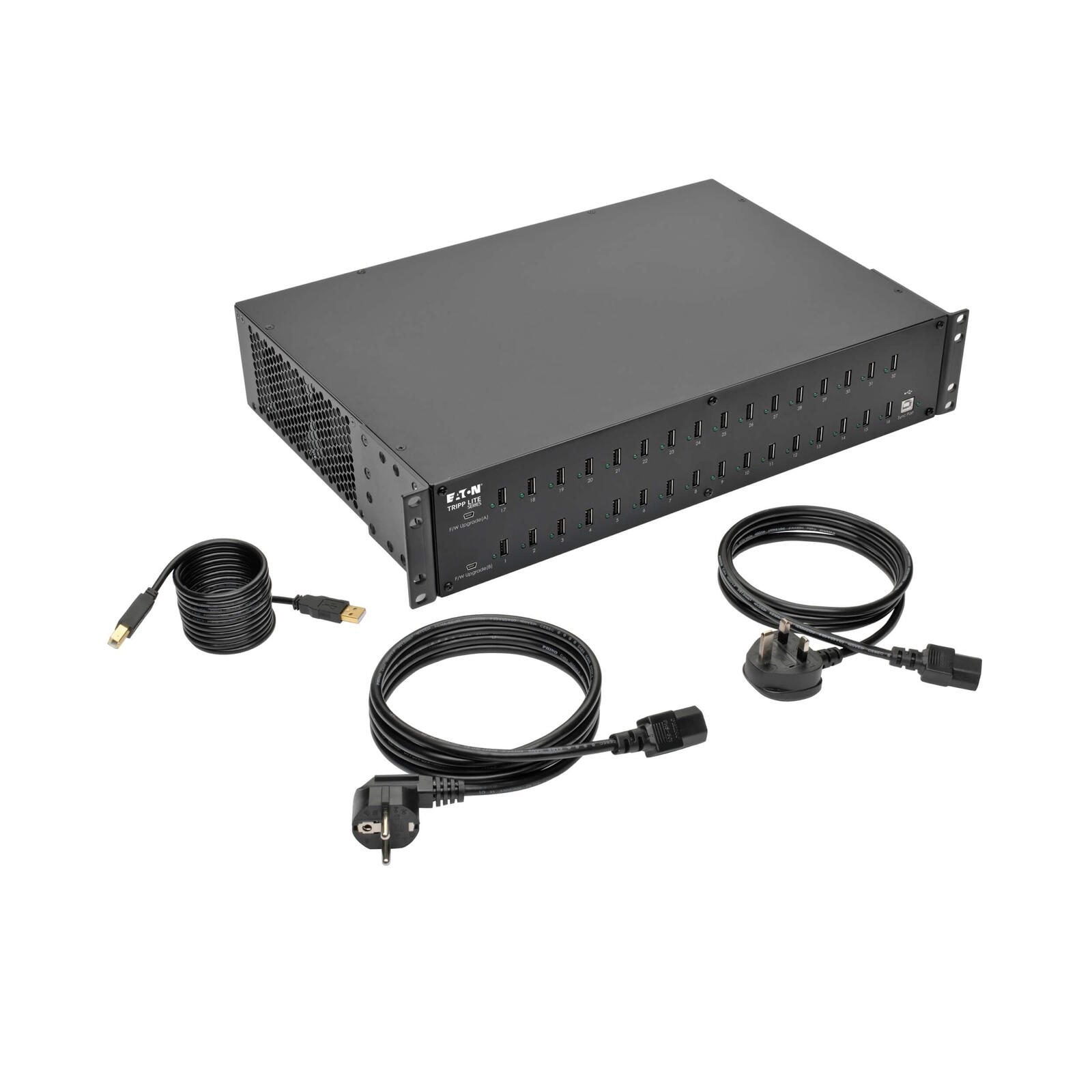 Eaton Tripp Lite Series 32-Port USB Ladestation mit Synchronisierungsfunktion, 230 V, 5 V 80 A (400 W) USB-Ladegerät-Aus