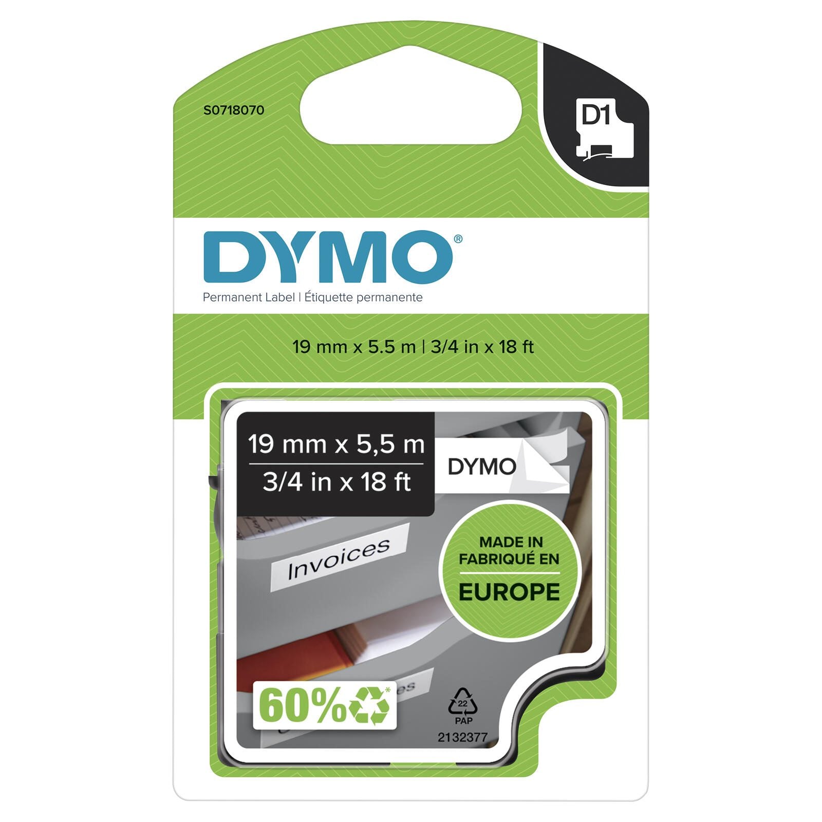 DYMO® Original D1-Schriftband 'Hochleistung' für LabelManager™ 19mm x 5,5m - Polyester, permanent haftend - schwarz auf