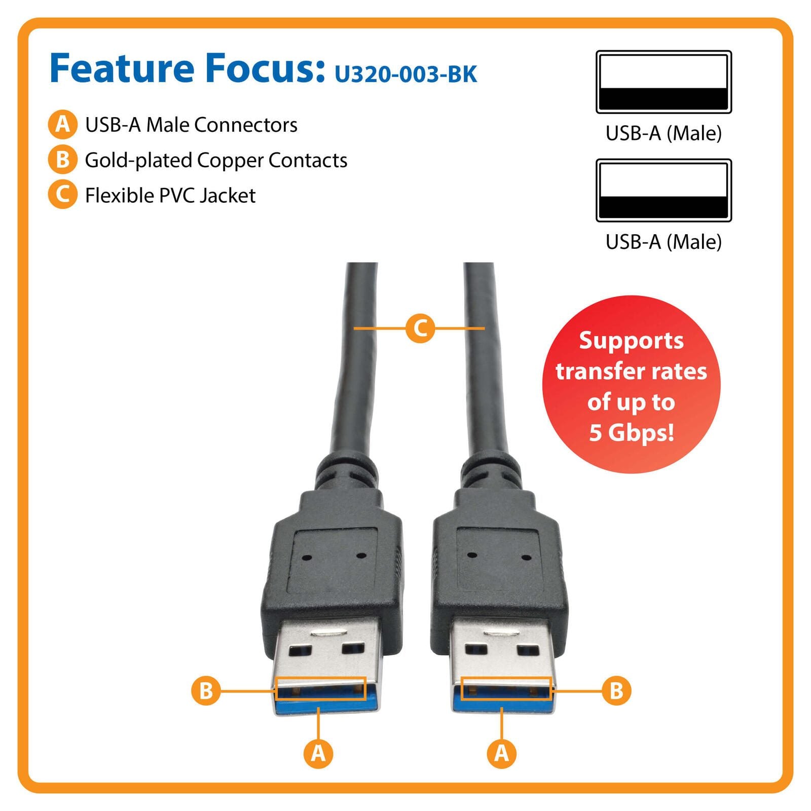 Eaton Tripp Lite Series USB 3.0 SuperSpeed A/A Kabel (Stecker/Stecker), Schwarz, 3 ft. (0.91 m)
