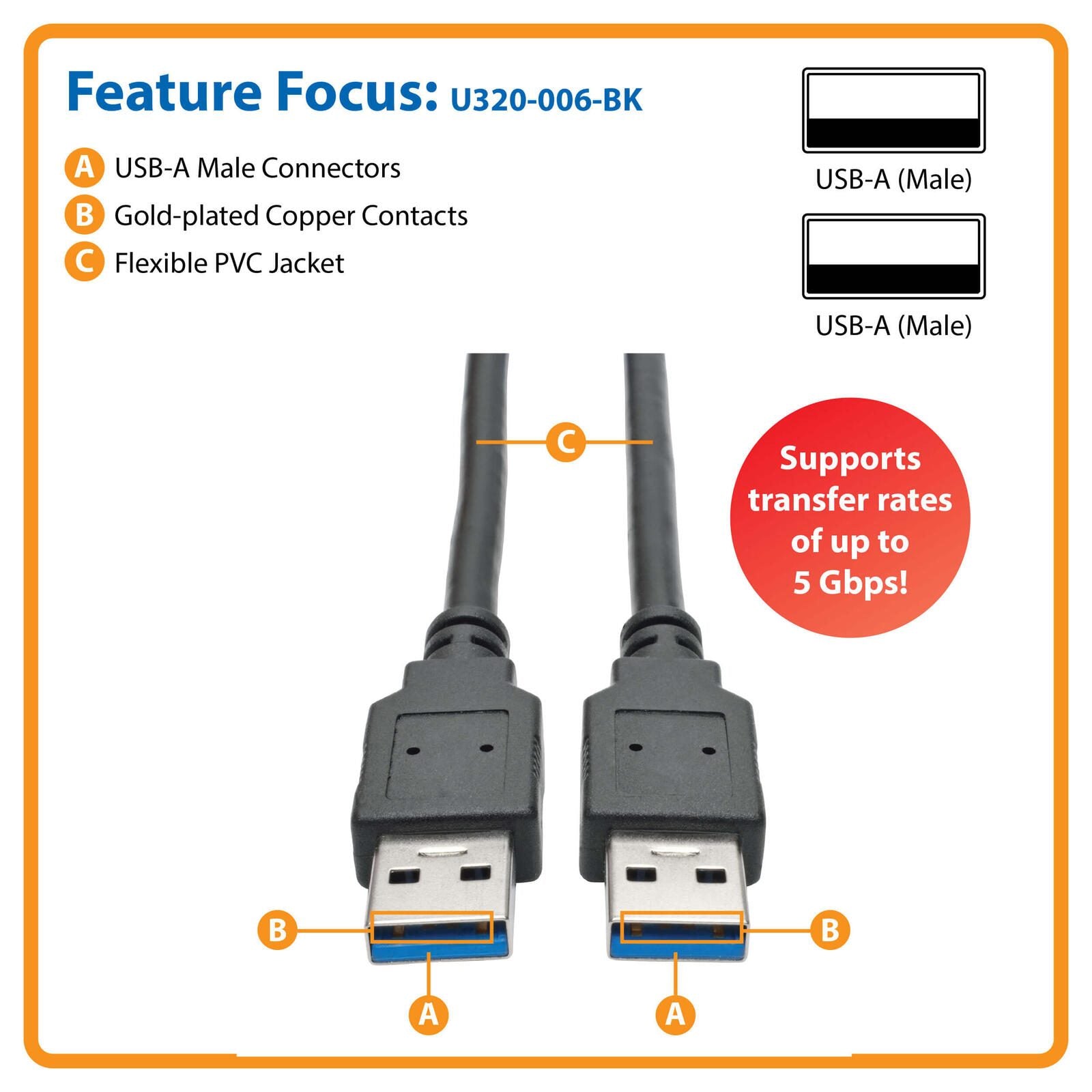 Eaton Tripp Lite Series USB 3.0 SuperSpeed A/A Kabel (Stecker/Stecker), Schwarz, 6 ft. (1.83 m)