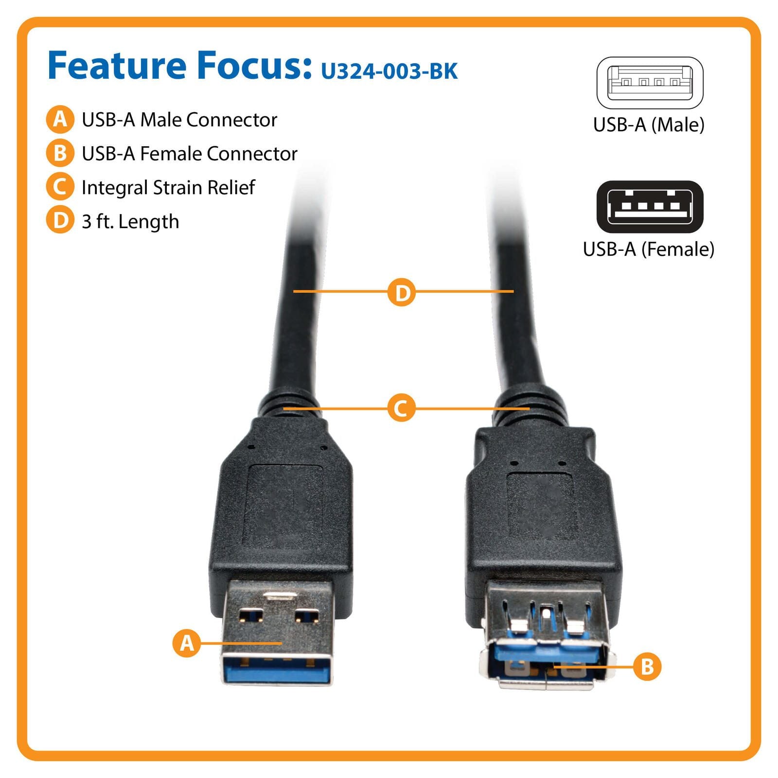 Eaton Tripp Lite Series USB 3.0 SuperSpeed Verlängerung Kabel - USB-A zu USB-A, M/F, Schwarz, 3 ft. (0.91 m)