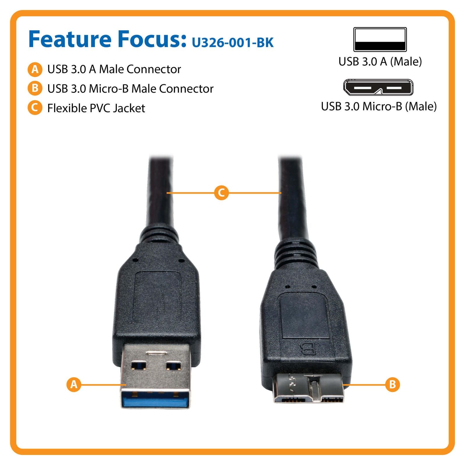 Eaton Tripp Lite Series USB 3.0 SuperSpeed Device Kabel (A zu Micro-B Stecker/Stecker) Schwarz, 1 ft. (0.31 m)