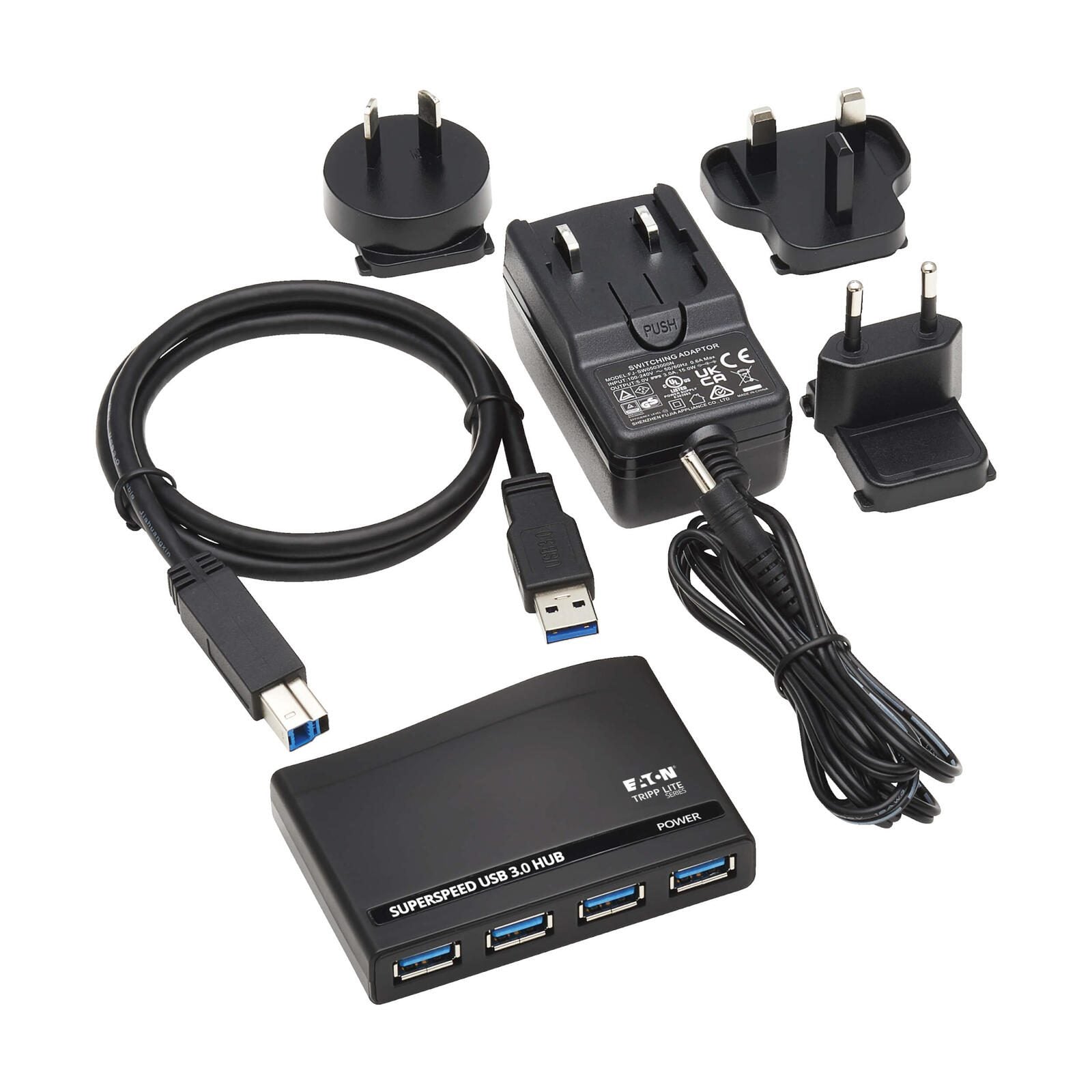 Eaton Tripp Lite Series 4-Port USB-A Mini Hub - USB 3.2 Gen 1, International Plug Adapters