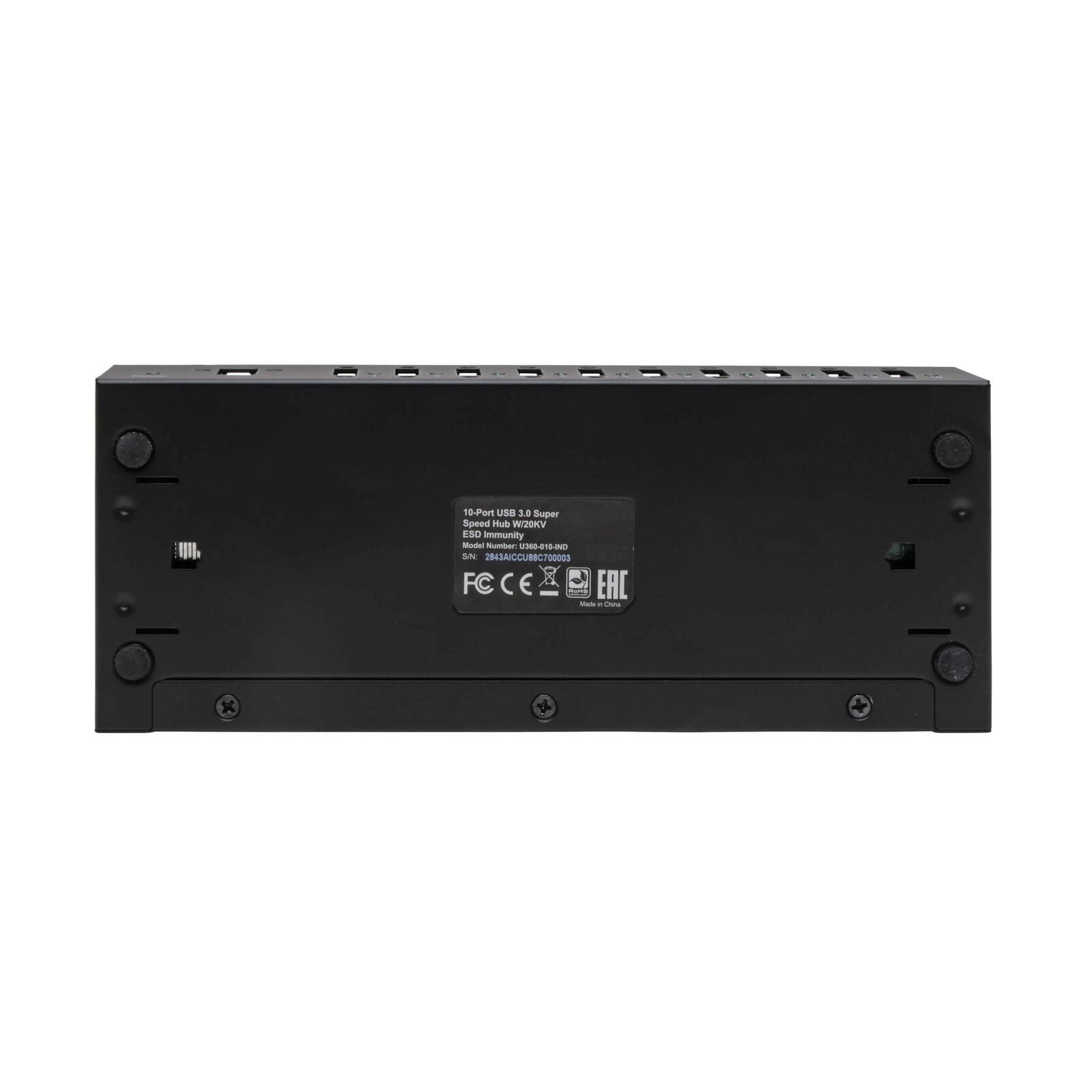 Eaton Tripp Lite Series 10-Port Industrial-Grade USB 3.0 SuperSpeed Hub - 20 kV ESD Immunity, Metal Housing, Mountable