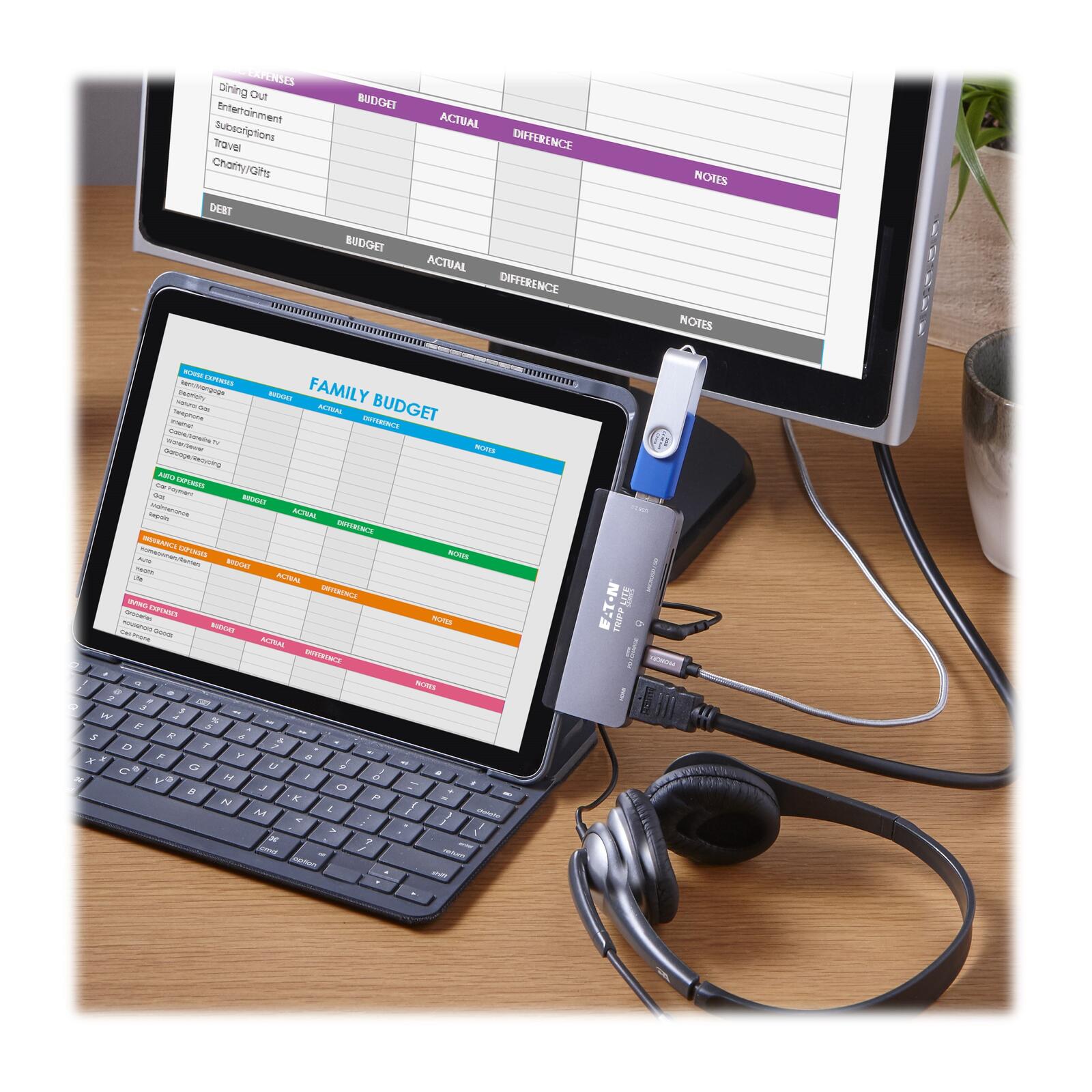 Eaton Tripp Lite Series USB-C Dock mit Removable Clip - For Lapzups and Tablets, 4K HDMI, USB-A Hub, 60W PD Charging