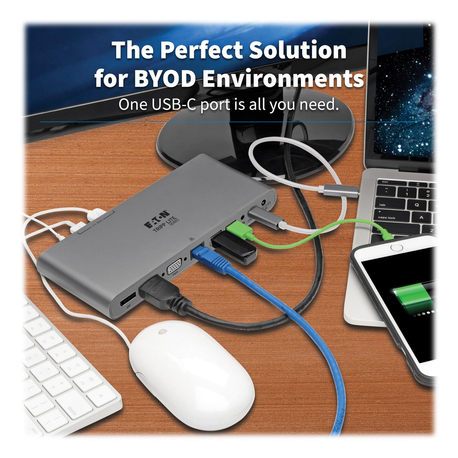 Eaton Tripp Lite Series USB-C Dock, Triple Display - 4K HDMI/DisplayPort, VGA, USB 3.2 Gen 1, USB-A/USB-C Hub, GbE, 100W