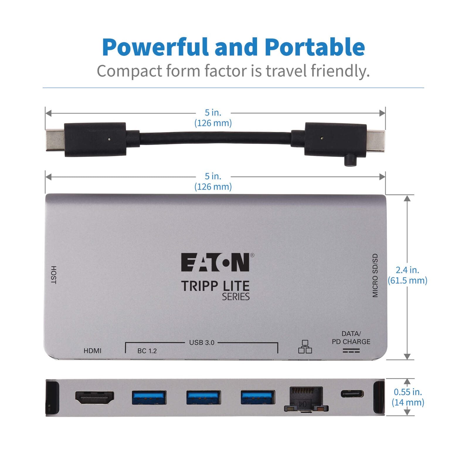 Eaton Tripp Lite Series USB-C Dock - 4K HDMI, USB 3.2 Gen 1, USB-A Hub, GbE, Memory Card, 100W PD Charging, Detachable C