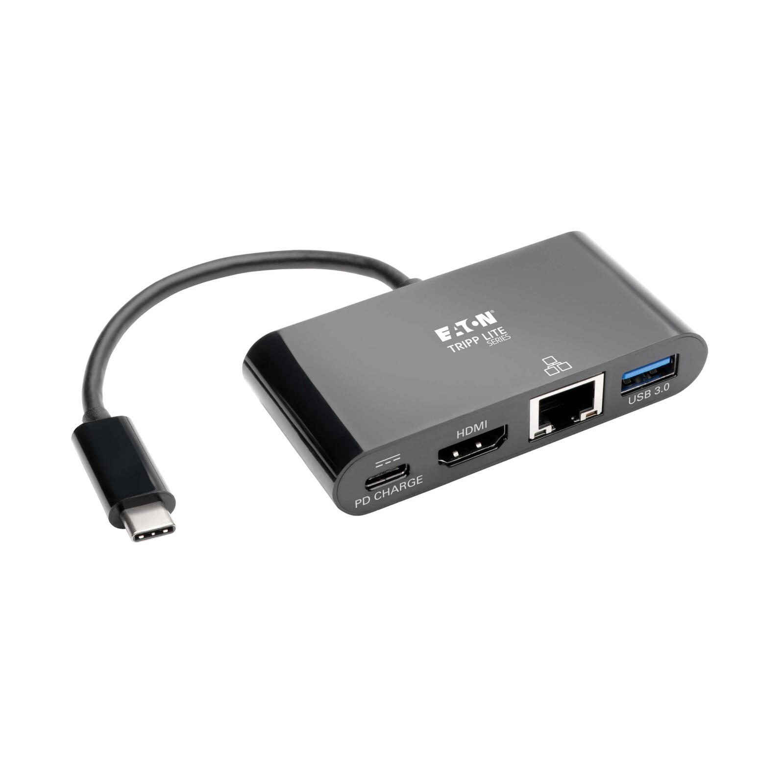 Eaton Tripp Lite Series USB-C Multiport Adapter - 4K HDMI, USB-A Port, GbE, 60W PD Charging, HDCP, Schwarz