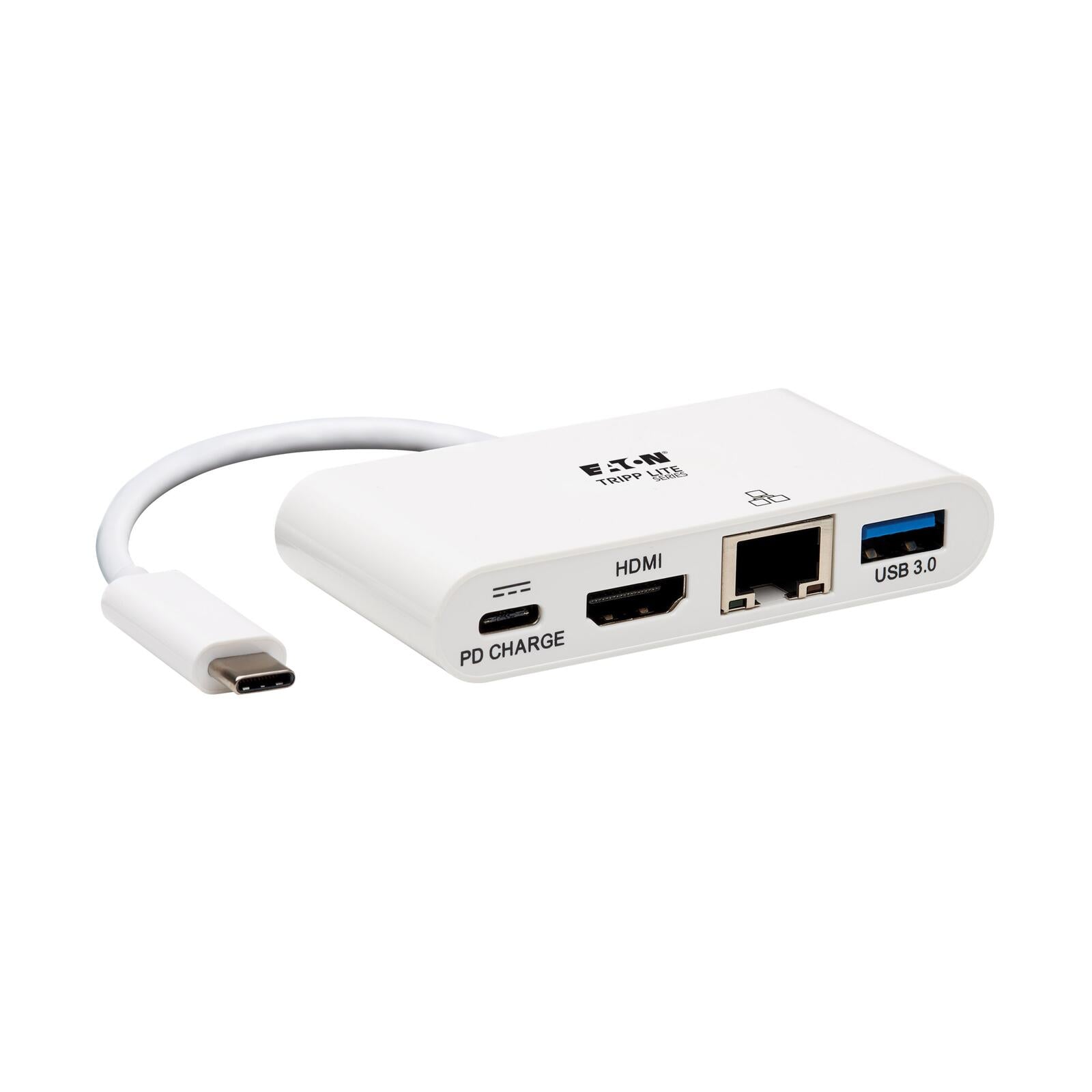 Eaton Tripp Lite Series USB-C Multiport Adapter - 4K HDMI, USB-A Port, GbE, 60W PD Charging, HDCP, White