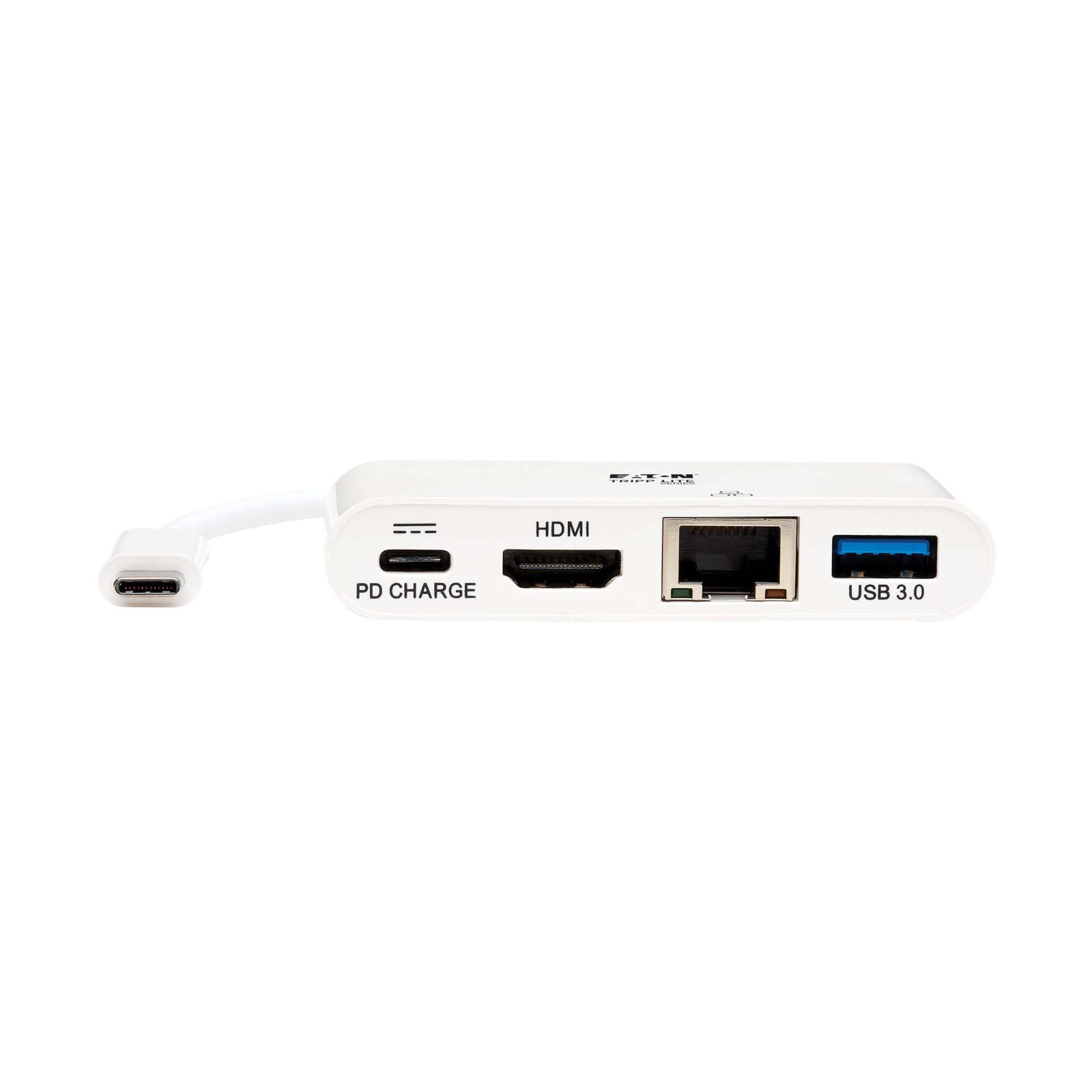 Eaton Tripp Lite Series USB-C Multiport Adapter - 4K HDMI, USB-A Port, GbE, 60W PD Charging, HDCP, White
