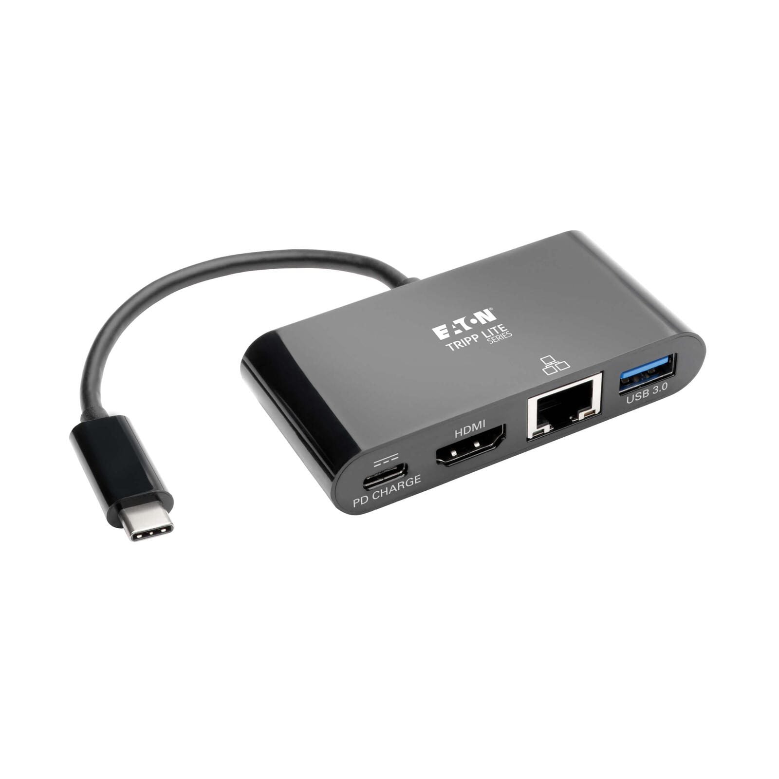 Eaton Tripp Lite Series USB-C Multiport Adapter - HDMI, USB 3.0 Port, GbE, 60W PD Charging, HDCP, Schwarz
